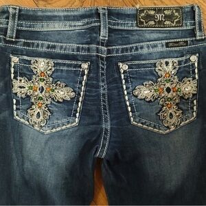 Absolutely Gorgeous Miss Me Chloe Boot Cross Embellished Jeans With 34” Inseam